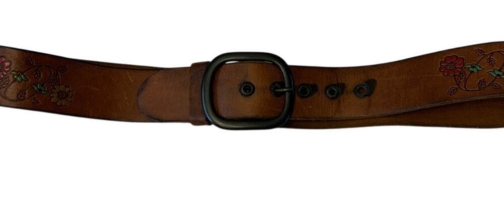Hollister Women's Genuine Leather Brown Belt Floral & Butterfly Print 40" Boho